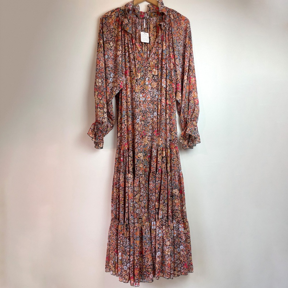 Free People Maxi Dress Floral Tiered Boho Ruffle L Fairy Grunge Ethereal NWT - Picture 1 of 9